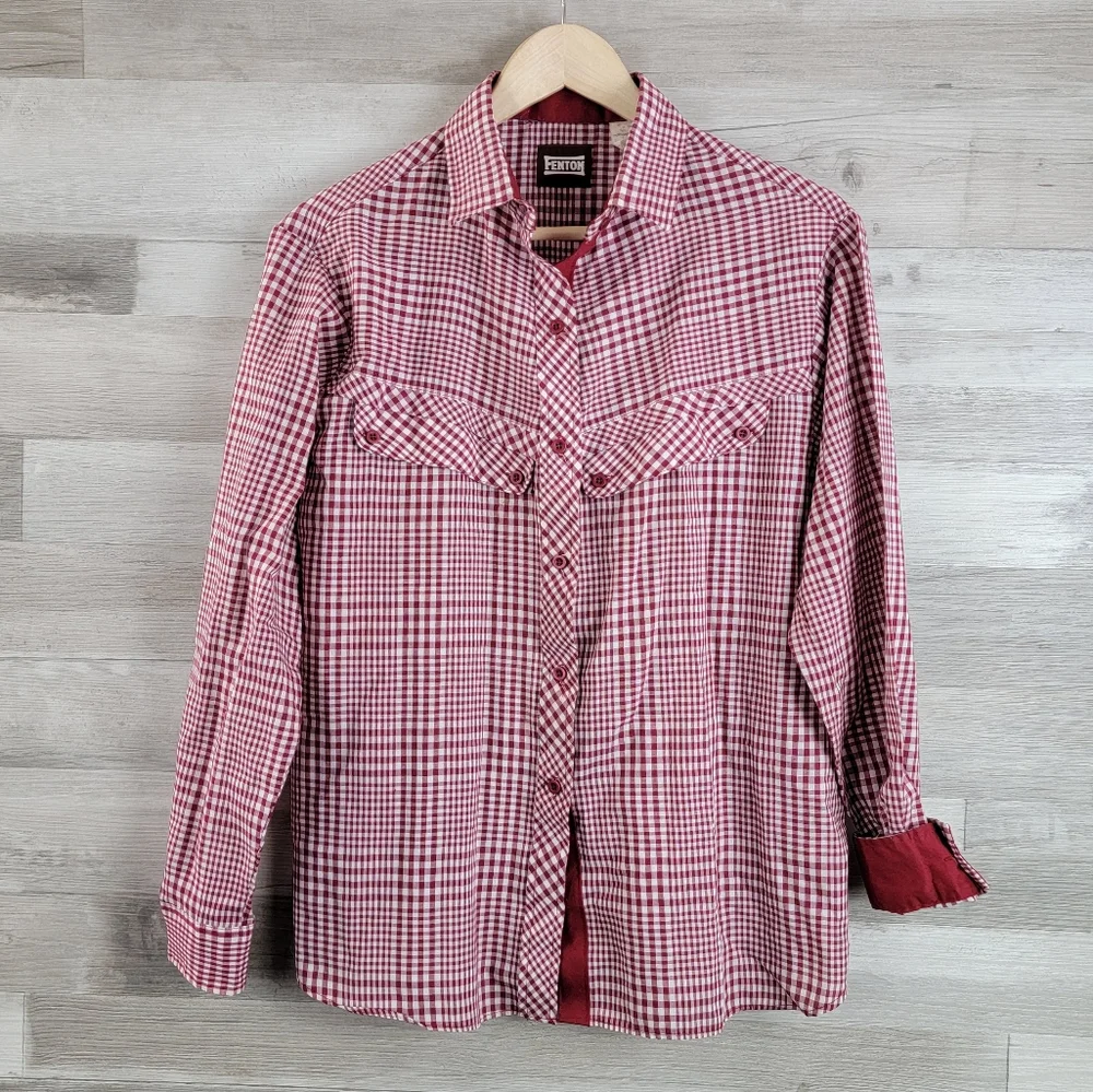 Vintage 80s Fenton Red Plaid Western Button Down Women's Shirt Size 15/16 - Picture 12 of 14
